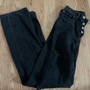 black distressed straight jeans